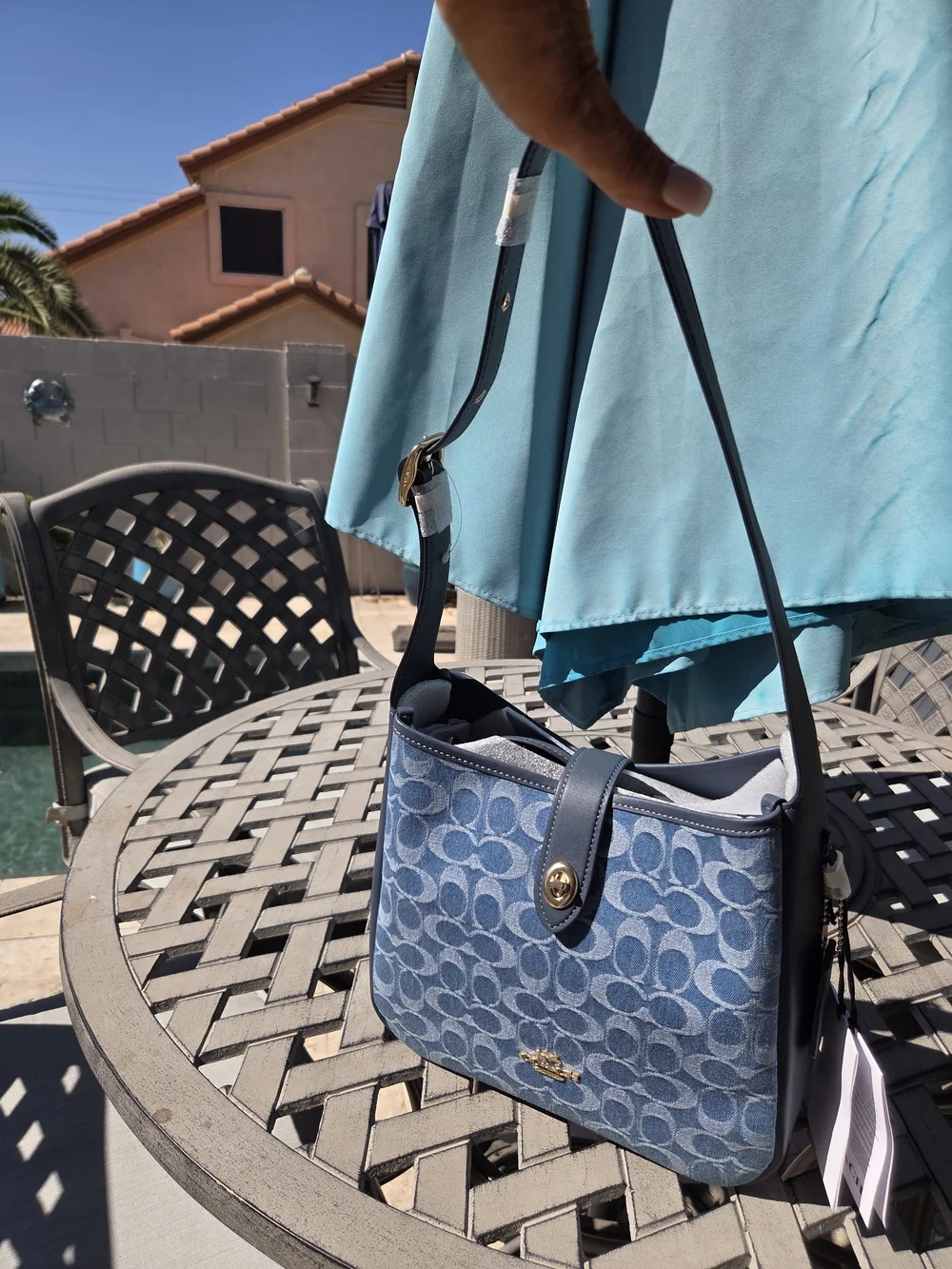Coach Hadley Convertible Blue Signature Denim Crossbody/Shoulder Bag.